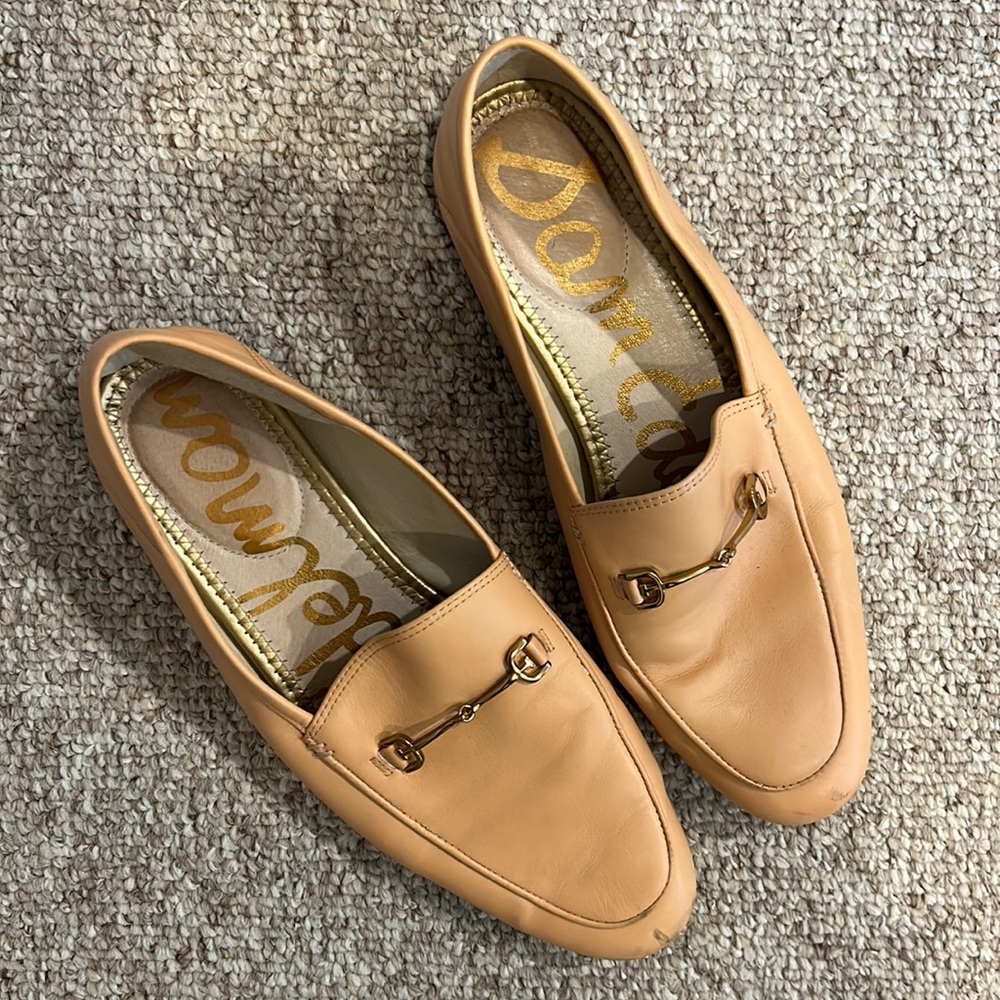 Sam Edelman peach tan buttery leather horsebit loafers size 10 preppy fall style